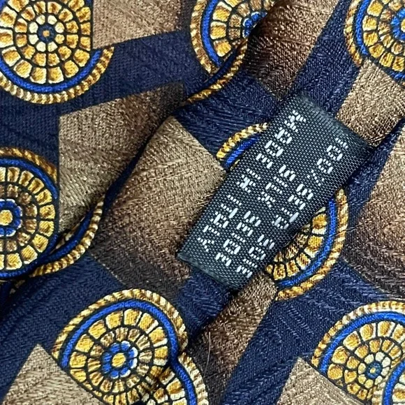 Canali Milano Silk‎ Tie Blue Gold Medallion Pattern Luxury Mens Old Money - Picture 3 of 8